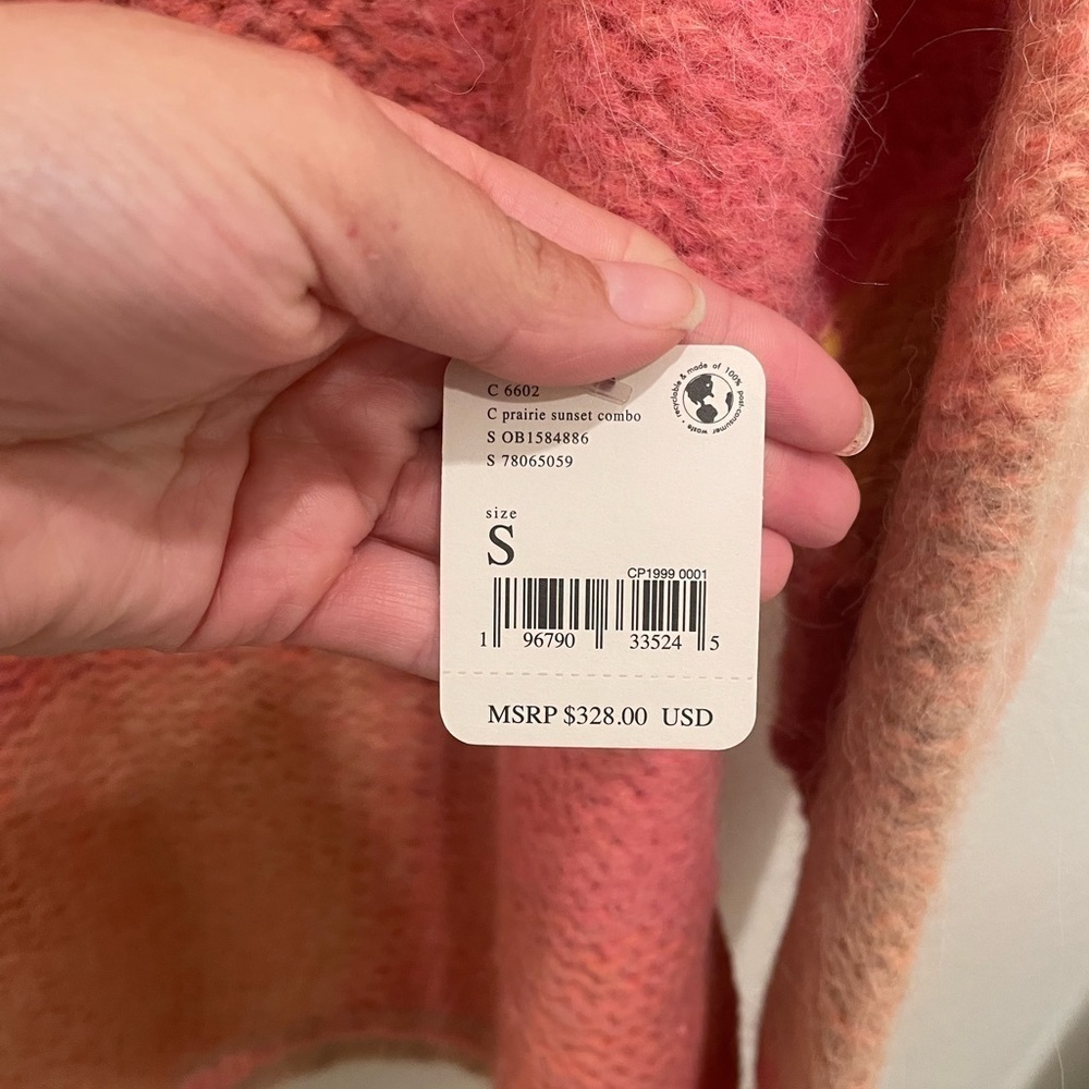 NWT FREE PEOPLE DOMINO OVERSIZED KnitSWEATER Pink Sunset alpaca wool blend small - Picture 9 of 13